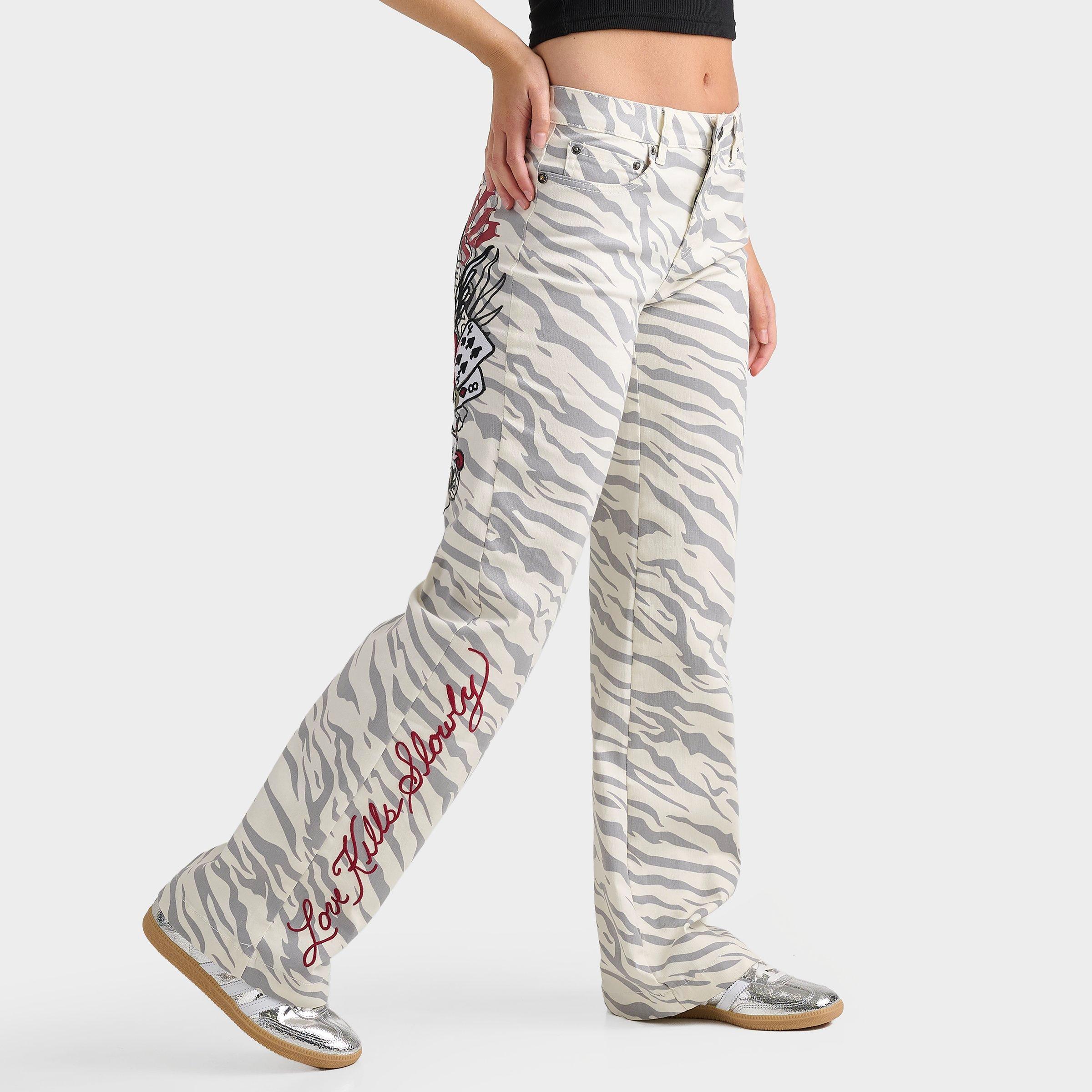 Ed Hardy Women's Card of Heart Wide-Leg Jeans in Tiger Size: 26