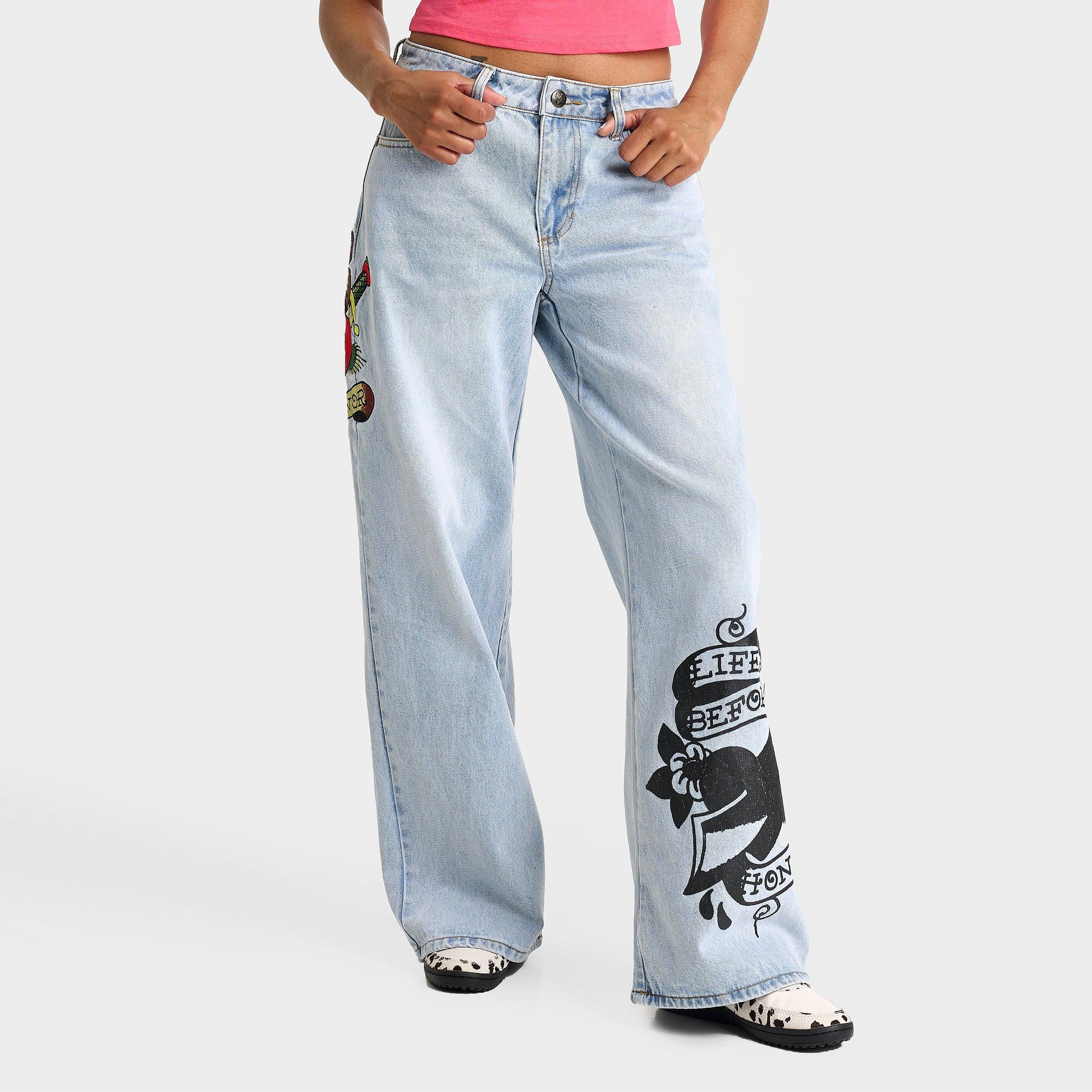 Ed Hardy Women's Dagger Heart Baggy Jeans in Light Tint Size: Small