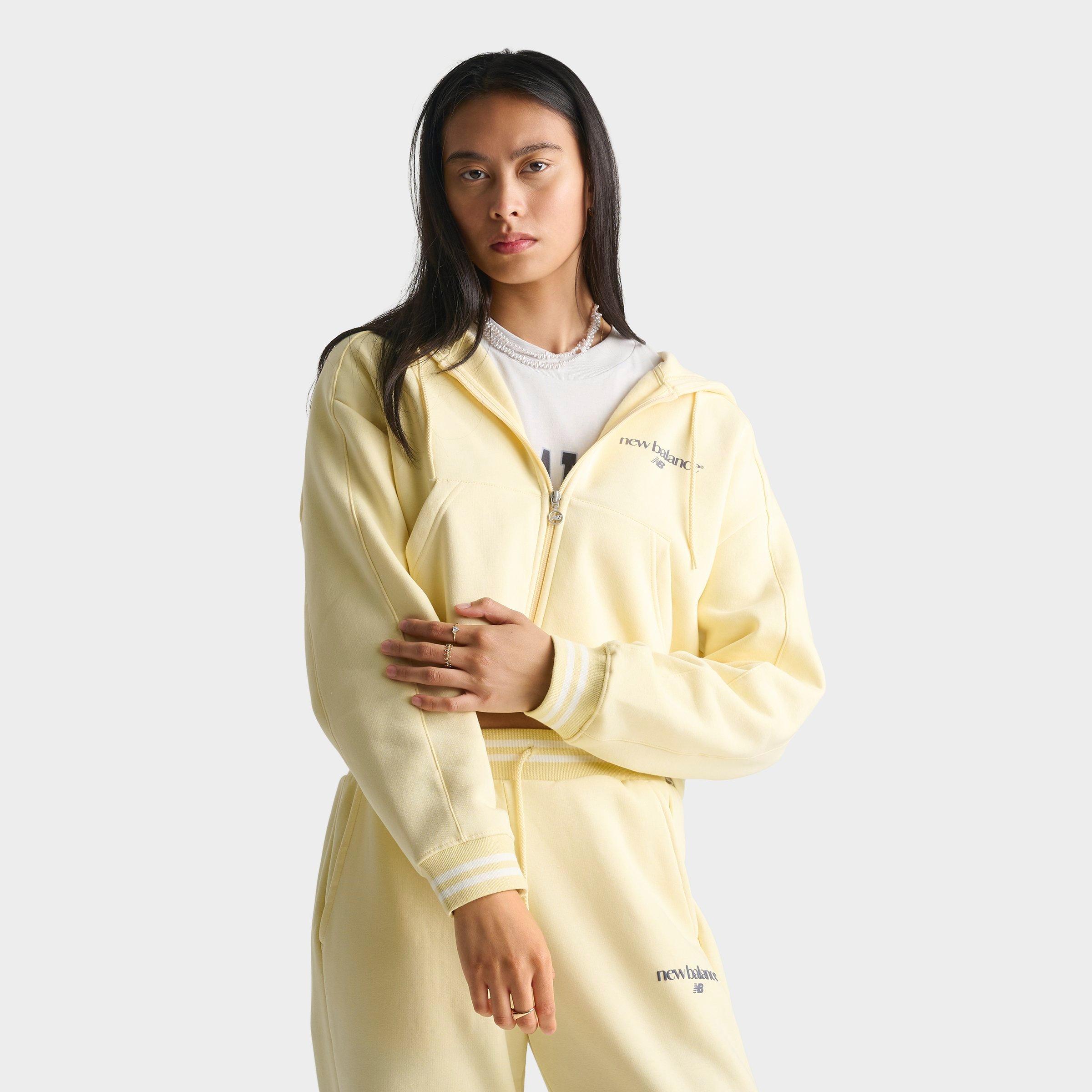 New Balance Women's Cropped Rib Full-Zip Hoodie in Dawn Glow Size: Medium