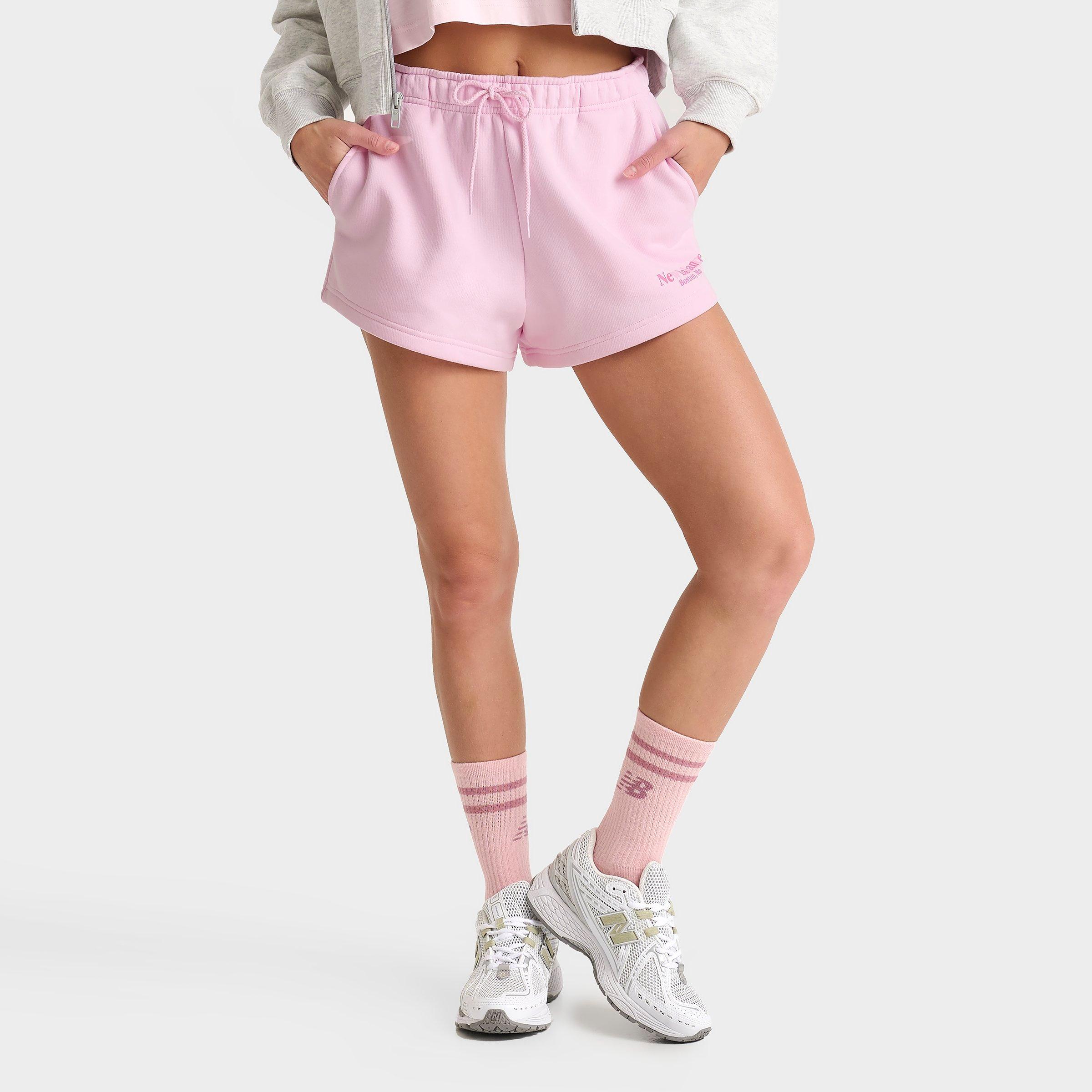 New Balance Women's Logo Fleece Shorts in Light Raspberry Size: XS