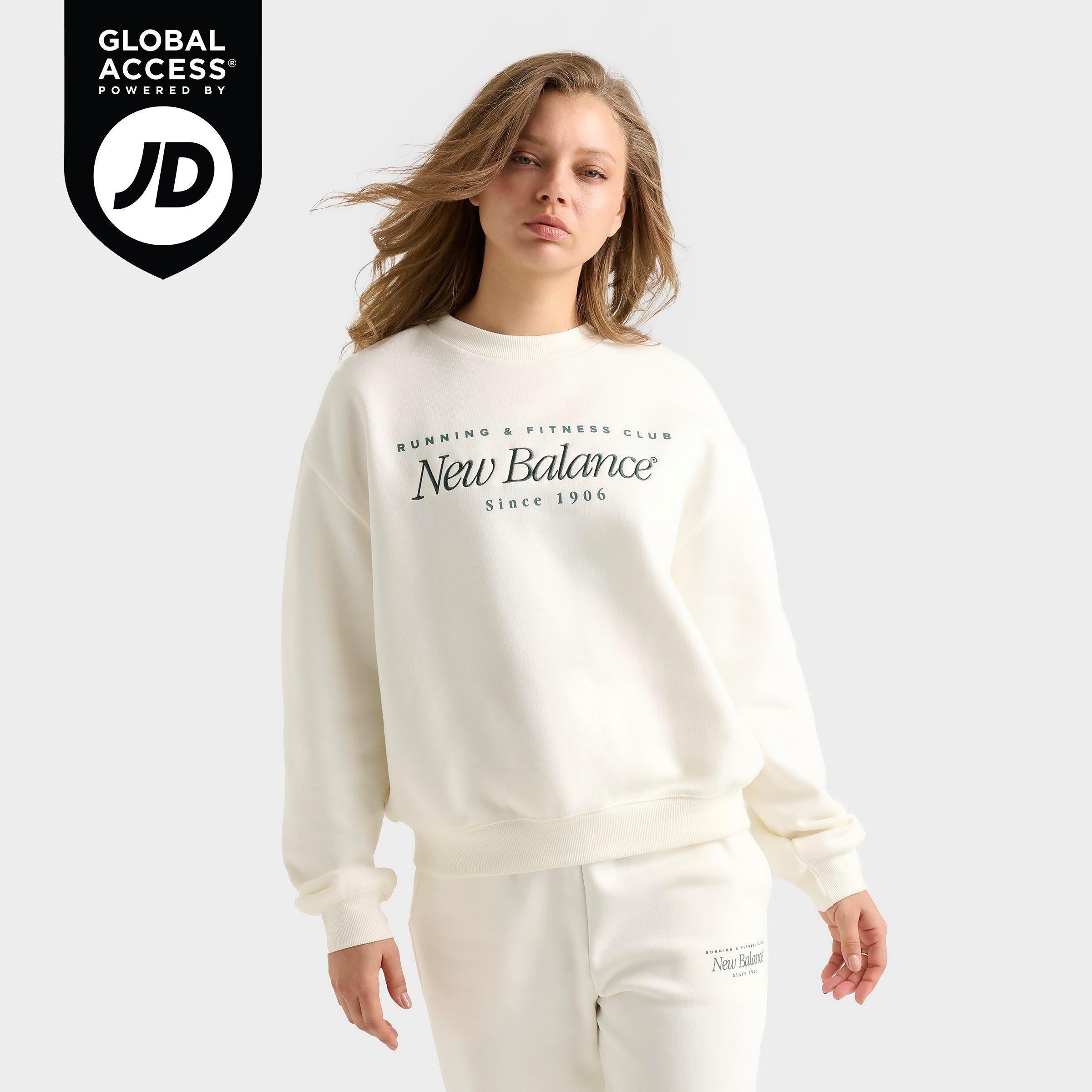 New Balance Women's Logo Crewneck Sweatshirt in Salt/Spruce Size: XS