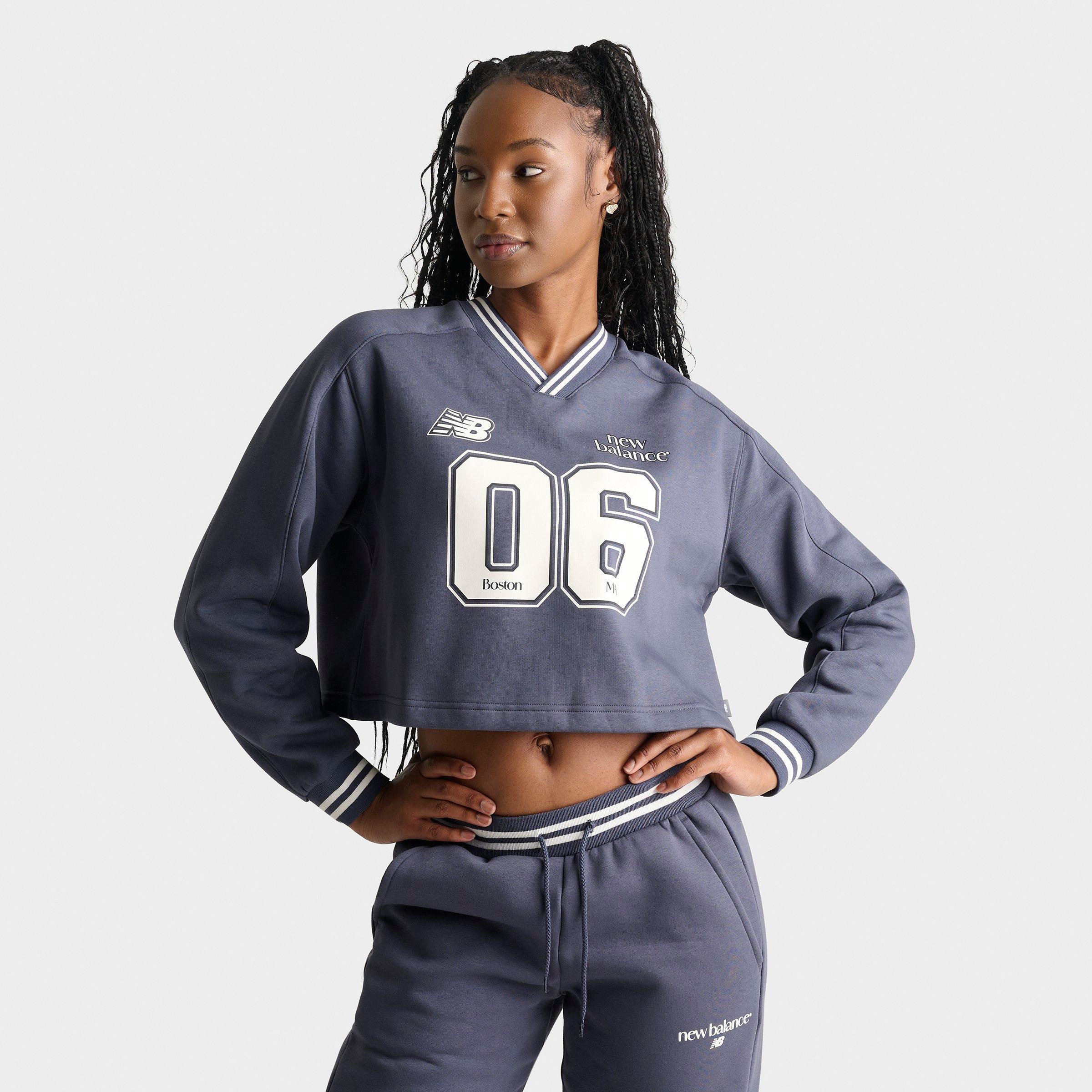 New Balance Women's Boston '06 Fleece Cropped Jersey in Meteorite Size: XS